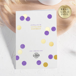 Carte De Vacances Métallisée Logo Entreprise Moderne Purple Or Joyeux anniversa