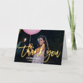 Carte De Vacances Métallisée L'or moderne brossé script Graduation Photo Merci (Recto)