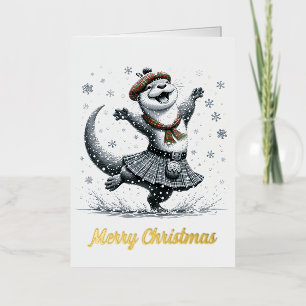 Carte De Vacances Métallisée Loutre de Noël adorable