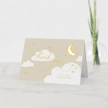 Carte De Vacances Métallisée Lune et étoiles Script beige Baby Merci<br><div class="desc">Un design ludique et élégant, avec un script de calligraphie élégant, associé à des étoiles dessinées à la main, des nuages et une lune en croissant. Idéal pour les thèmes lune tendance et l'anniversaire étoile et les baby showers. Ne manquez pas de visiter la collection et le magasin pour voir...</div>