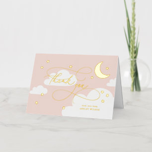 Carte De Vacances Métallisée Lune et étoiles Script rose Merci bébé
