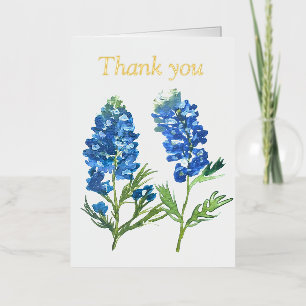Carte De Vacances Métallisée Lupins bleus de Texas Floral vintage aquarelle