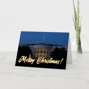 Carte De Vacances Métallisée Maison Blanche de Noël la nuit à Washington DC