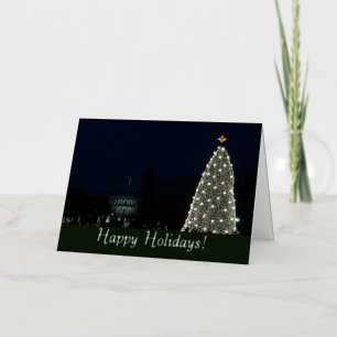 Carte De Vacances Métallisée Maison Blanche et arbre de Noël national pour les