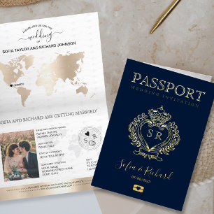 Carte De Vacances Métallisée Mariage de Destination Passeport Crête Monogramme