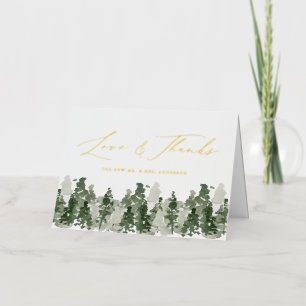 Carte De Vacances Métallisée Mariage de forêt de pin rustique Amour et Merci