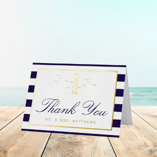 Carte De Vacances Métallisée Mariage Phare Naustique Merci Réel