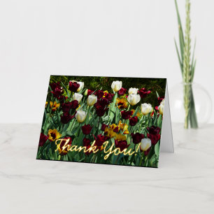 Carte De Vacances Métallisée Maroon et Tulipes Jaunes Florales colorées