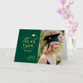 Carte De Vacances Métallisée Merci de graduation Green Elegant Gold Script (Orchidée)