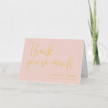 Carte De Vacances Métallisée Merci Mariage or rose vif<br><div class="desc">Carte de remerciements de mariage romantique plié rose vif sans photo avec des polices de feuille d'or. Merci tellement dans un joli script et vos noms et date mariage en élégantes lettres d'or.</div>