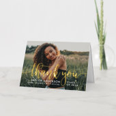 Carte De Vacances Métallisée Merci photo moderne Gold Script Graduation (Recto)