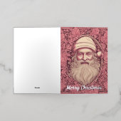 Carte De Vacances Métallisée Noël rose Retro Père Noël (Mise à l'extérieur)