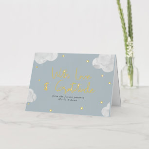 Carte De Vacances Métallisée Nuages Étoiles Bleu Gris Garçon Baby Shower Merci
