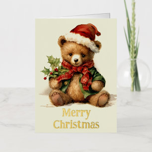 Carte De Vacances Métallisée Ours en peluche de Noël
