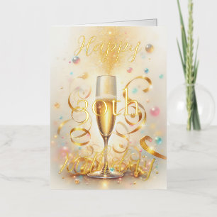 Carte De Vacances Métallisée Paillettes dorées Champagne pétillant pour un anni