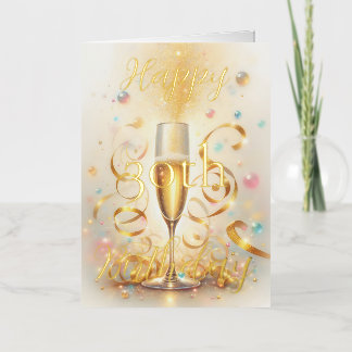 Carte De Vacances Métallisée Paillettes dorées Champagne pétillant pour un anni