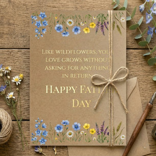 Carte De Vacances Métallisée Papier Kraft Rustique Fleur Sauvage Fête des Pères