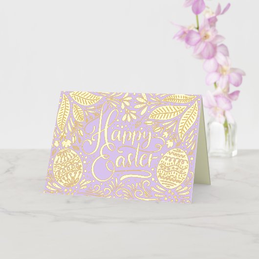 Carte De Vacances Métallisée Pâques élégantes et heureuses (Orchidée)