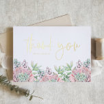 Carte De Vacances Métallisée Pastel Aquarelle Succulents Merci d'anniversaire<br><div class="desc">Envoyez des remerciements avec ce carte de remerciements en feuille d'or personnalisable. Il présente l'aquarelle d'un bouquet de succulents rose pastel et vert. Personnalisez en ajoutant vos détails. Ce carte de remerciements succulent est parfait pour les mariages,  anniversaires,  baby showers et douches nuptiales.</div>