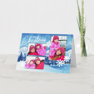 Carte De Vacances Métallisée Paysage neigeux Photo Noël Plié Silver Foil