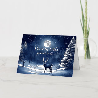 Carte De Vacances Métallisée Peaceful Snow Winter Forest Full Moon and Buck