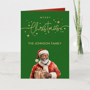 Carte De Vacances Métallisée Père Noël noir afro-américain Noël