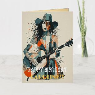 Carte De Vacances Métallisée Personnalisé Country Girl Guitarist Art Inspiratio