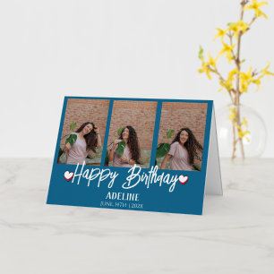 Carte De Vacances Métallisée Personnalisé Simple Anniversaire Stylé Trois Photo