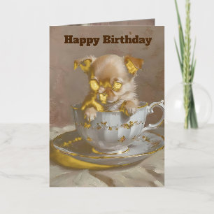 Carte De Vacances Métallisée Petit plaisir : Chihuahua chiuppy dans un Teacup,
