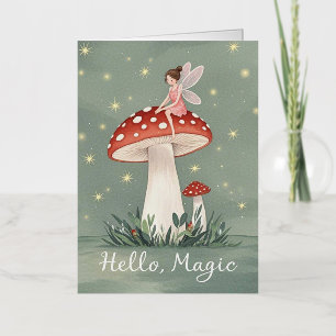 Carte De Vacances Métallisée Petite fée perchée sur un champignon et brillant