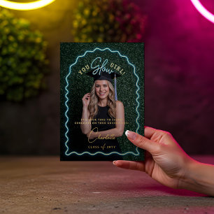 Carte De Vacances Métallisée Photo de graduation de votre fille brillante Wavy 