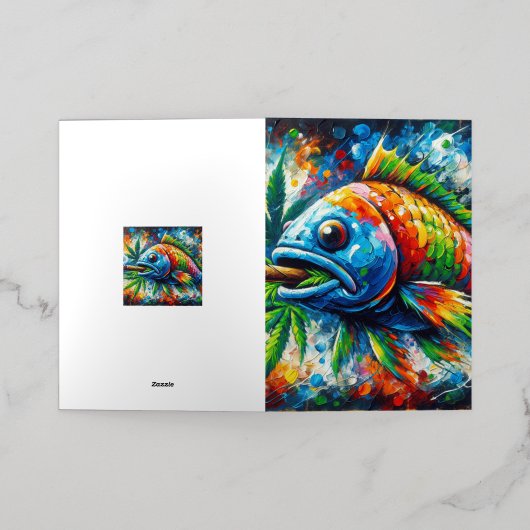 Carte De Vacances Métallisée Poisson Abstrait coloré (Mise à l'extérieur)