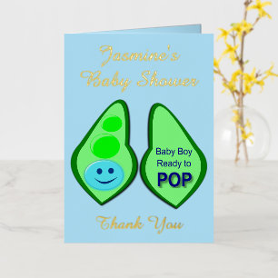 Carte De Vacances Métallisée Prêt à éclore Baby Boy Blue Pea Baby Shower