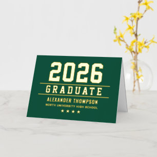 Carte De Vacances Métallisée Remerciement de fin d'études Green Gold Varsity 20