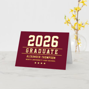 Carte De Vacances Métallisée Remerciement de fin d'études Maroon Gold Varsity 2