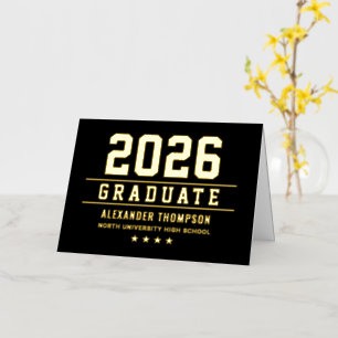 Carte De Vacances Métallisée Remerciement de fin d'études Varsity Or Noir 2026
