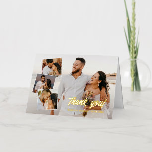Carte De Vacances Métallisée Remerciement de mariage en collage photo avec écri
