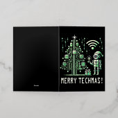 Carte De Vacances Métallisée Robot IA avec arbre de Noël Tech - Joyeux Techmas (Mise à l'extérieur)