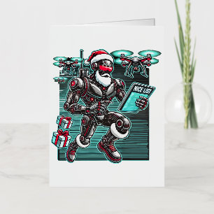 Carte De Vacances Métallisée Robot Père Noël alimenté par l'IA avec des drones