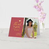 Carte De Vacances Métallisée Rose rose élégant or Script Graduation Merci (Orchidée)