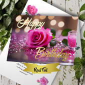 Carte De Vacances Métallisée Rose rose rose simple élégant désir d'anniversaire