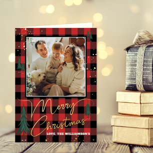 Carte De Vacances Métallisée Russe Plaid Christmas Tree Forest Photo Real