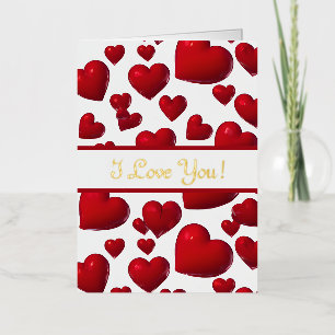 Carte De Vacances Métallisée Saint-Valentin Cœurs Rouges Tombants