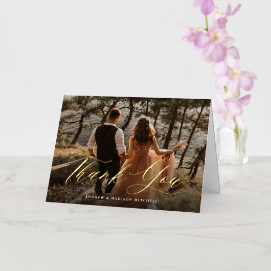 Carte De Vacances Métallisée Script de calligraphie romantique Merci photo (Orchidée)