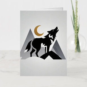 Carte De Vacances Métallisée Silhouette de loup élégant hurlant à la lune crois