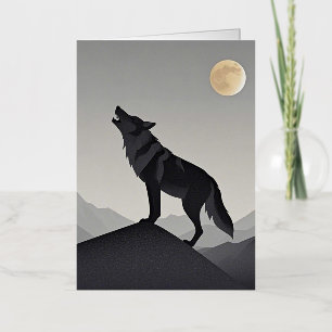 Carte De Vacances Métallisée Silhouette de loup élégante et minimaliste hurlant
