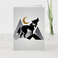 Silhouette de loup lisse hurlant croissant de lune