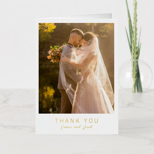 Carte De Vacances Métallisée Simple Photo Modern Wedding Foil Thank You Card (Recto)