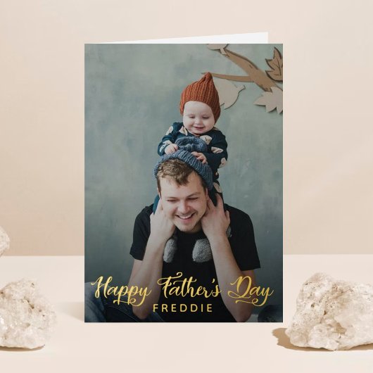 Carte De Vacances Métallisée Simple Script Photo Happy Fête des pères Real