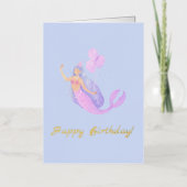 Carte De Vacances Métallisée Simple Sirène Anniversaire Bleu (Recto)